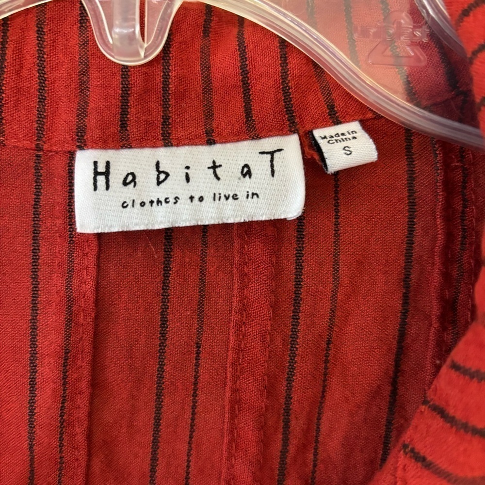 Habitat Striped Lagenlook Button Down Blouse Red Rust Sz Small - Picture 2 of 8